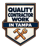 Quality Contractor Work in Tampa badge with a crossed hammer and wrench